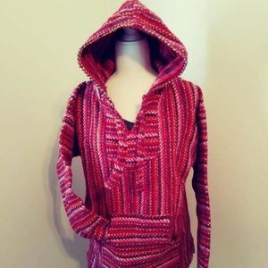 Red with Multi Colored Sripes Baja Style Hoodie
